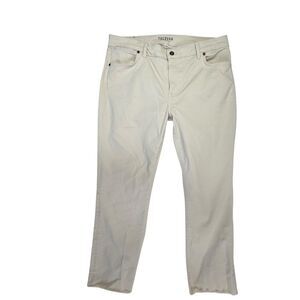 Tecovas Straight High Rise Women Jeans Size 31 Cream Cropped Raw Hems Stretch